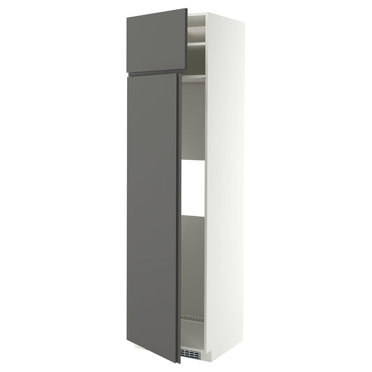 METOD hi cab f fridge or freezer w 2 drs, white/VOXTORP dark grey vertical handle, 60x60x220 cm