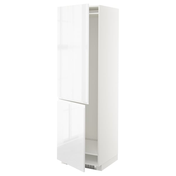 METOD hi cab f fridge or freezer w 2 drs, white/Voxtorp high-gloss/white, 60x60x200 cm