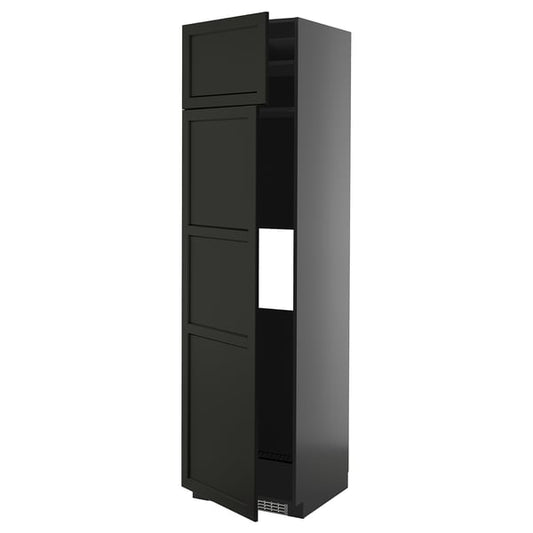 METOD - METOD Hi cab f fridge or freezer w 2 drs, black-grey/Lerhyttan black stained, 60x60x220 cm