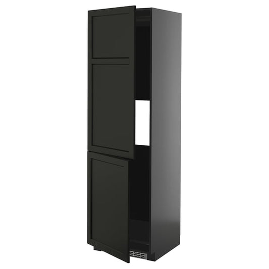 METOD - METOD Hi cab f fridge or freezer w 2 drs, black-grey/Lerhyttan black stained, 60x60x200 cm
