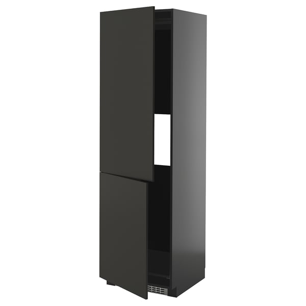 METOD hi cab f fridge or freezer w 2 drs, black-grey/Nickebo matt anthracite, 60x60x200 cm