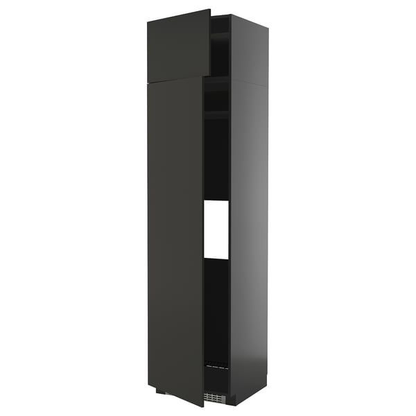METOD hi cab f fridge or freezer w 2 drs, black-grey/Nickebo matt anthracite, 60x60x240 cm