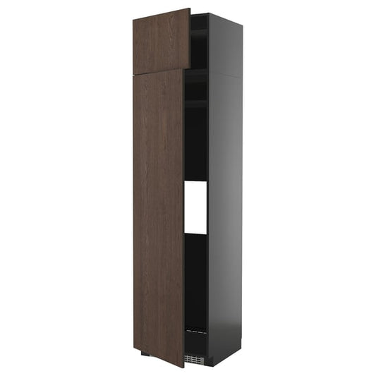 METOD - METOD Hi cab f fridge or freezer w 2 drs, black-grey/Sinarp brown, 60x60x240 cm