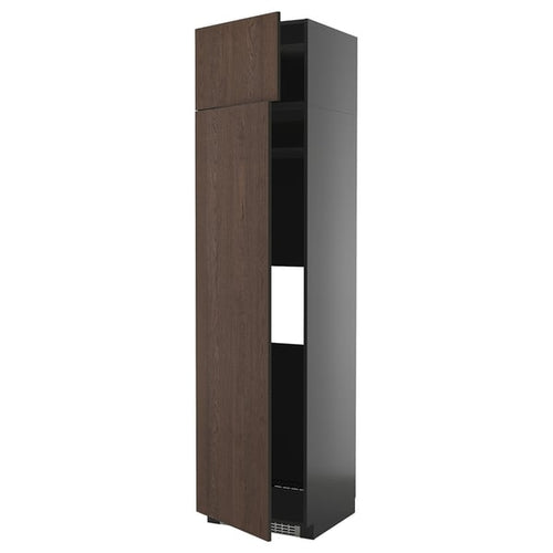 METOD - METOD Hi cab f fridge or freezer w 2 drs, black-grey/Sinarp brown, 60x60x240 cm
