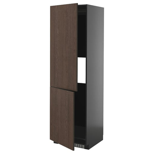 METOD - METOD Hi cab f fridge or freezer w 2 drs, black-grey/Sinarp brown, 60x60x200 cm