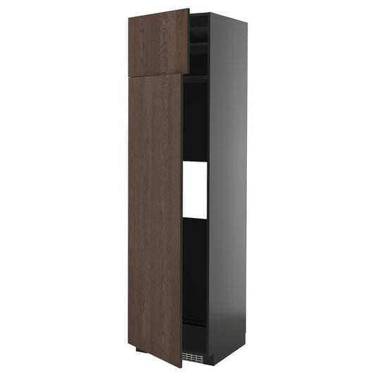 METOD - METOD Hi cab f fridge or freezer w 2 drs, black-grey/Sinarp brown, 60x60x220 cm
