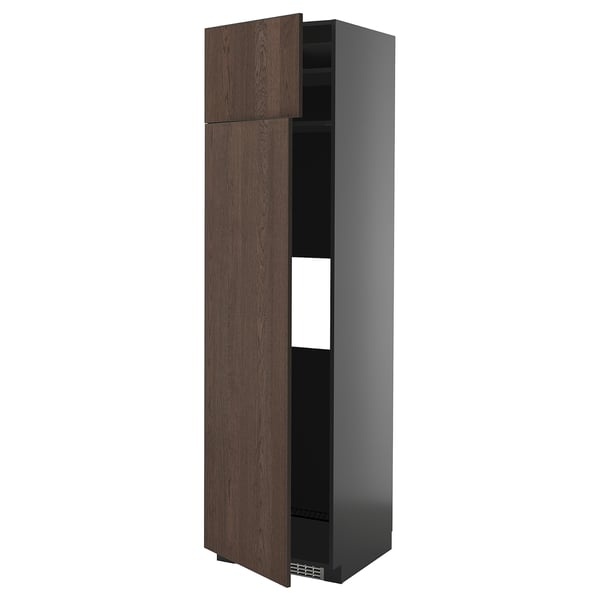 METOD - METOD Hi cab f fridge or freezer w 2 drs, black-grey/Sinarp brown, 60x60x220 cm