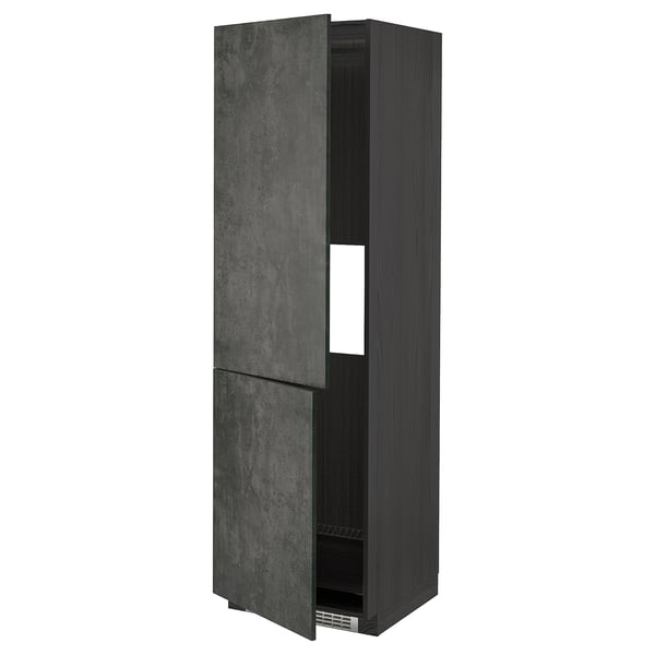 METOD hi cab f fridge or freezer w 2 drs, black/Kalhyttan dark grey concrete effect, 60x60x200 cm