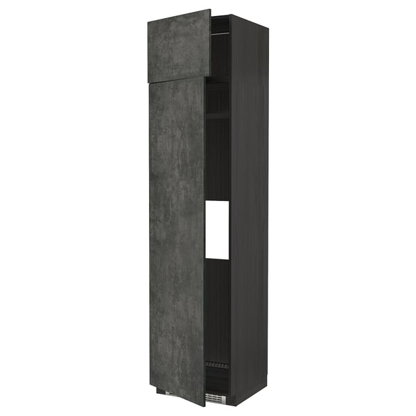 METOD hi cab f fridge or freezer w 2 drs, black/Kalhyttan dark grey concrete effect, 60x60x240 cm