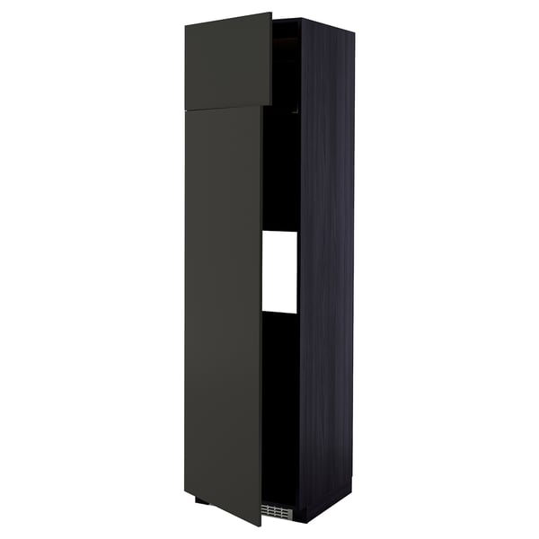 METOD - METOD Hi cab f fridge or freezer w 2 drs, black/Nickebo matt anthracite, 60x60x220 cm