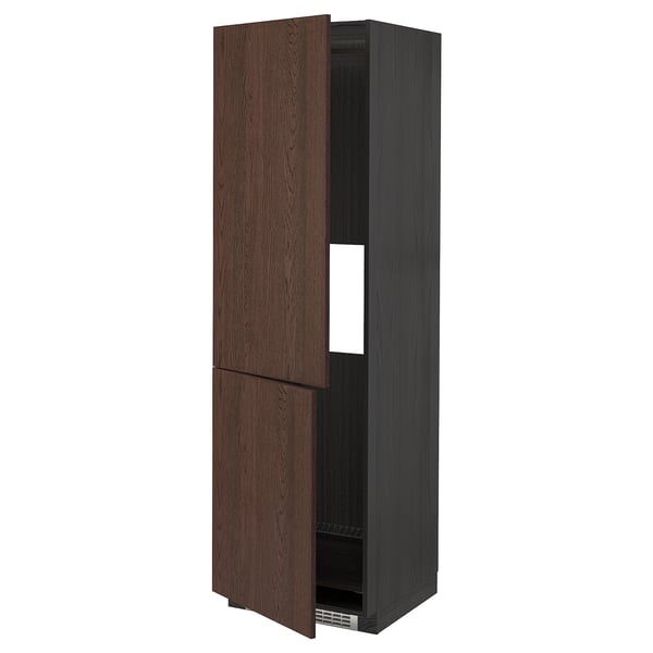 METOD - Hi cab f fridge or freezer w 2 drs, black/Sinarp brown , 60x60x200 cm