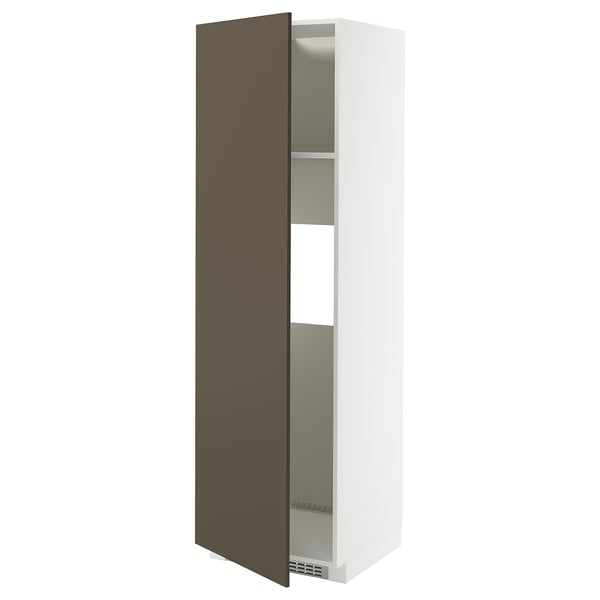 METOD high cab f fridge or freezer w door, white/Havstorp brown-beige, 60x60x200 cm