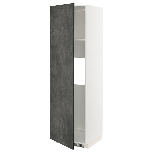 METOD high cab f fridge or freezer w door, white/Kalhyttan dark grey concrete effect, 60x60x200 cm