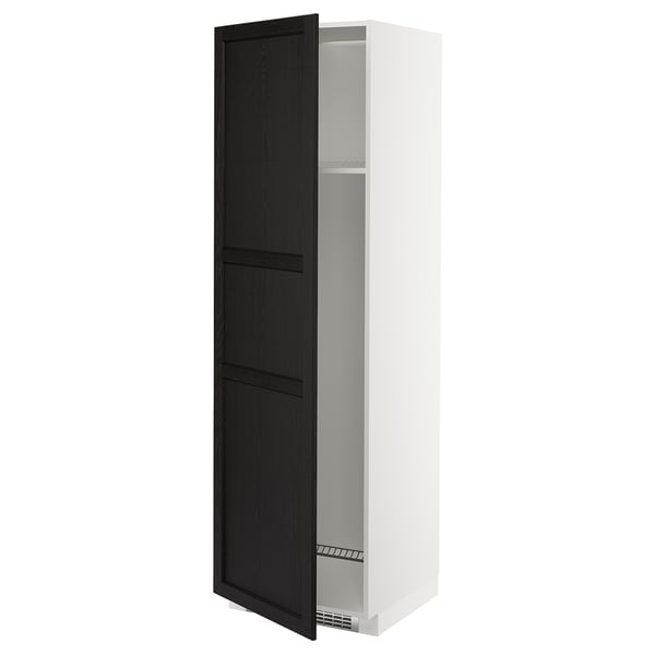 METOD high cab f fridge or freezer w door, white/Lerhyttan black stained, 60x60x200 cm