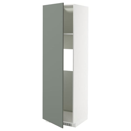 METOD high cab f fridge or freezer w door, white/Nickebo matt grey-green, 60x60x200 cm