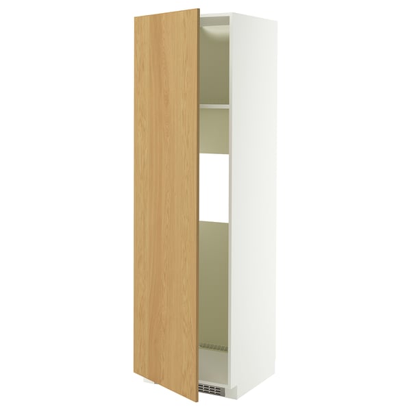 METOD high cab f fridge or freezer w door, white/Sinarp oak veneer, 60x60x200 cm