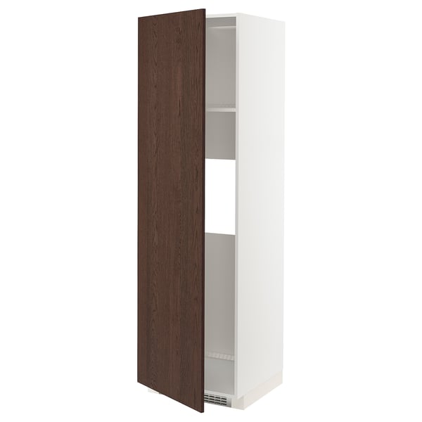 METOD high cab f fridge or freezer w door, white/Sinarp brown, 60x60x200 cm