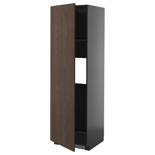 METOD - METOD High cab f fridge or freezer w door, black-grey/Sinarp brown, 60x60x200 cm