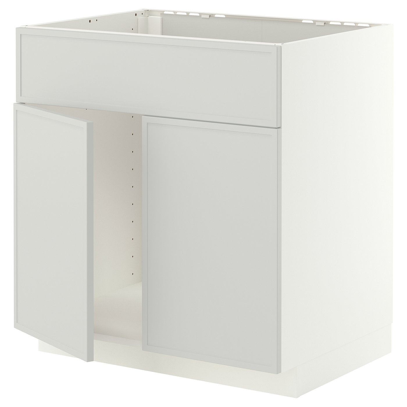 METOD base cabinet f sink w 2 doors/front, white/Aspudden light grey, 80x60 cm
