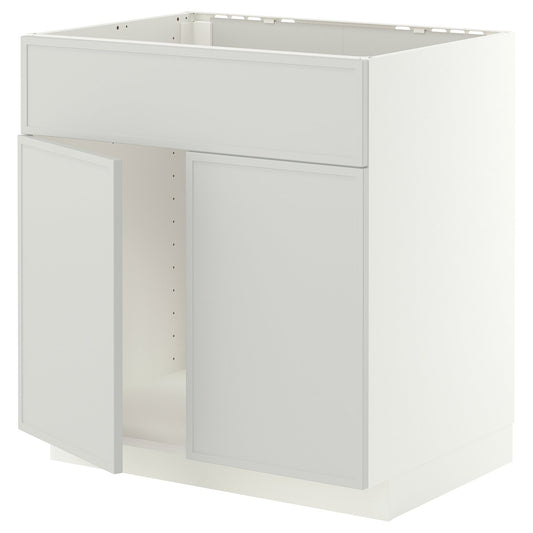 METOD base cabinet f sink w 2 doors/front, white/Aspudden light grey, 80x60 cm