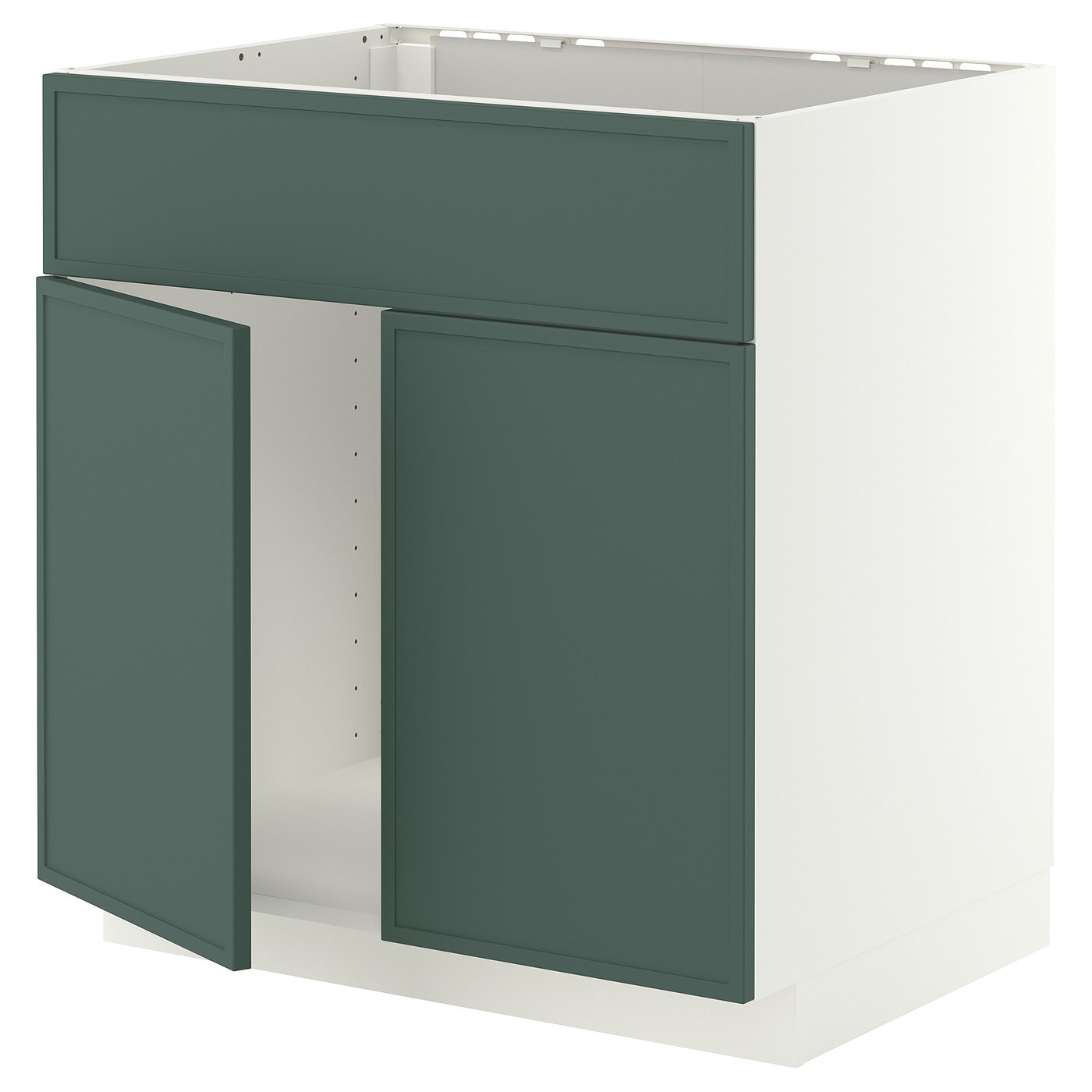 METOD base cabinet f sink w 2 doors/front, white/Aspudden dark grey-green, 80x60 cm