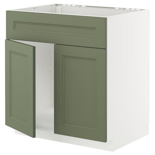 METOD base cabinet f sink w 2 doors/front, white/Axstad grey-green, 80x60 cm