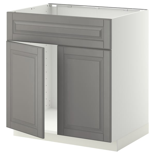 METOD - METOD Base cabinet f sink w 2 doors/front, white/Bodbyn grey, 80x60 cm