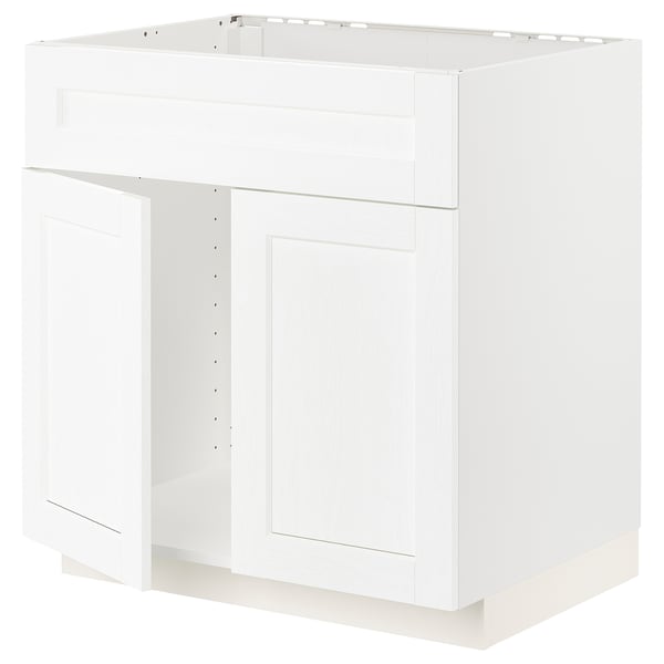 METOD base cabinet f sink w 2 doors/front, white Enköping/white wood effect, 80x60 cm