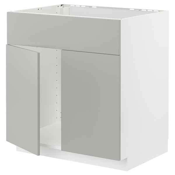 METOD - METOD Base cabinet f sink w 2 doors/front, white/Havstorp light grey, 80x60 cm