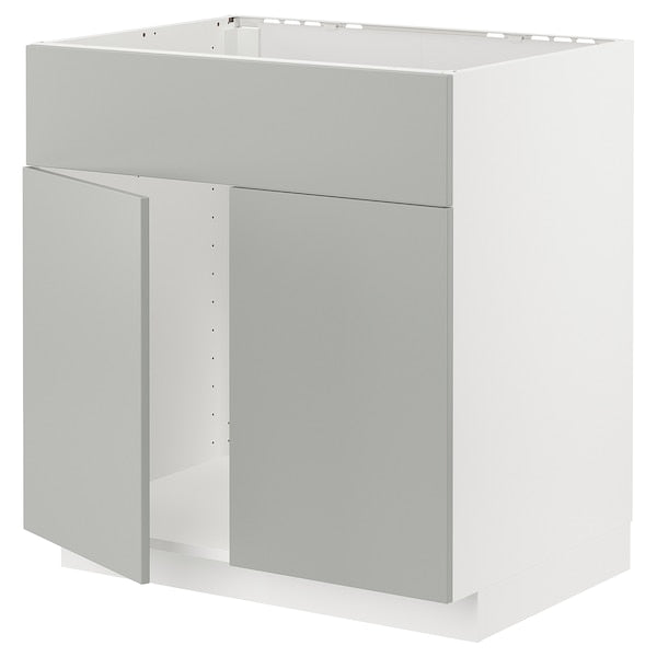 METOD - Base cabinet f sink w 2 doors/front, white/Havstorp light grey, 80x60 cm