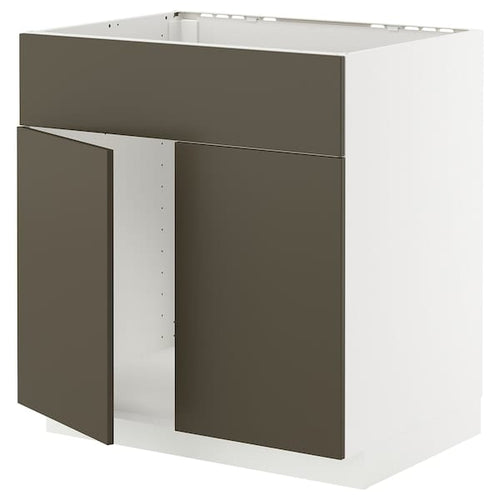 METOD base cabinet f sink w 2 doors/front, white/Havstorp brown-beige, 80x60 cm