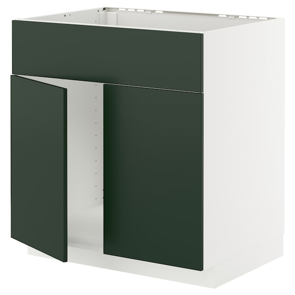 METOD - Base cabinet f sink w 2 doors/front, white/Havstorp deep green, 80x60 cm