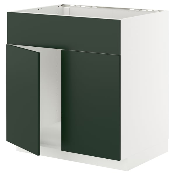 METOD - METOD Base cabinet f sink w 2 doors/front, white/Havstorp deep green, 80x60 cm