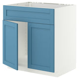 METOD base cabinet f sink w 2 doors/front, white/Lerhyttan blue, 80x60 cm