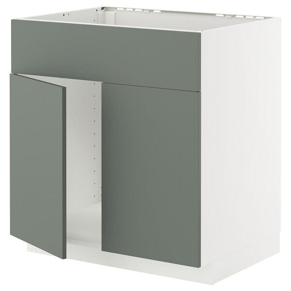 Ikea METOD - Base cabinet f sink w 2 doors/front, white/Nickebo matt grey-green, 80x60 cm