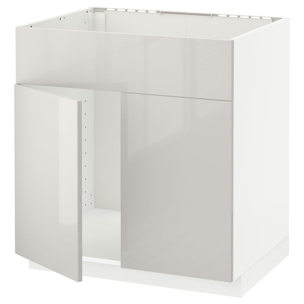 METOD - METOD Base cabinet f sink w 2 doors/front, white/Ringhult light grey, 80x60 cm