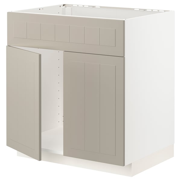 METOD - METOD Base cabinet f sink w 2 doors/front, white/Stensund beige, 80x60 cm