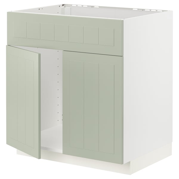 METOD - METOD Base cabinet f sink w 2 doors/front, white/Stensund light green, 80x60 cm