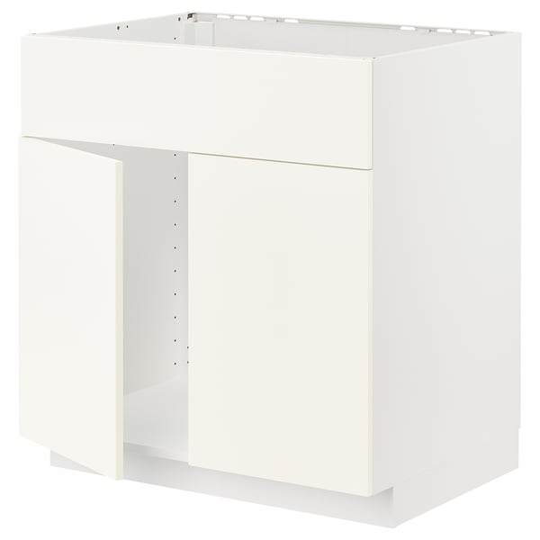 METOD base cabinet f sink w 2 doors/front, white/Vallstena white, 80x60 cm