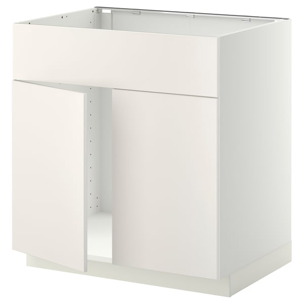 METOD base cabinet f sink w 2 doors/front, white/Veddinge white, 80x60 cm