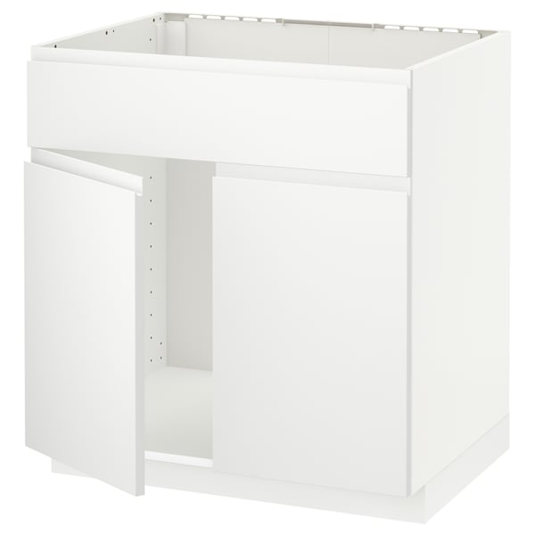 METOD base cabinet f sink w 2 doors/front, white/Voxtorp matt white, 80x60 cm