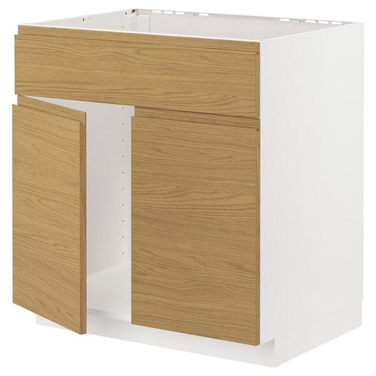 Ikea METOD - Base cabinet f sink w 2 doors/front, white/Voxtorp oak effect, 80x60 cm