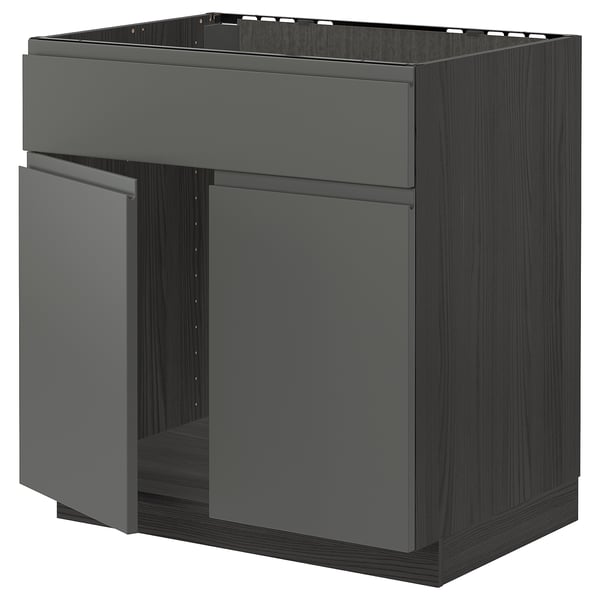 METOD base cabinet f sink w 2 doors/front, black/Voxtorp dark grey, 80x60 cm
