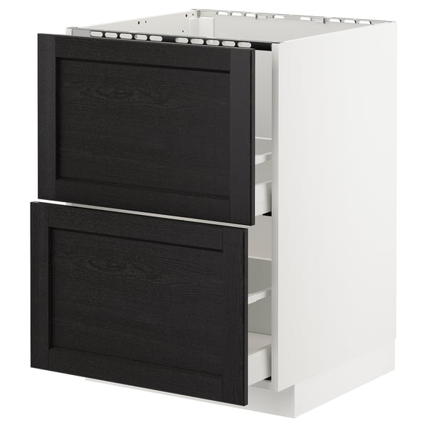 METOD base cab f sink+2 fronts/2 drawers, white/Lerhyttan black stained, 60x60 cm