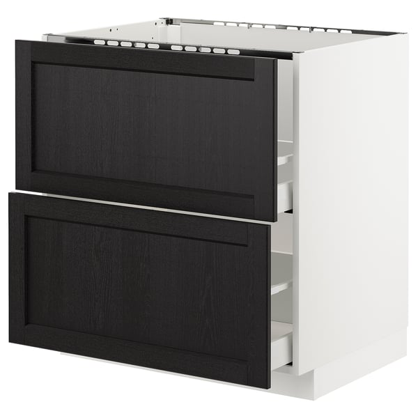 METOD base cab f sink+2 fronts/2 drawers, white/Lerhyttan black stained, 80x60 cm