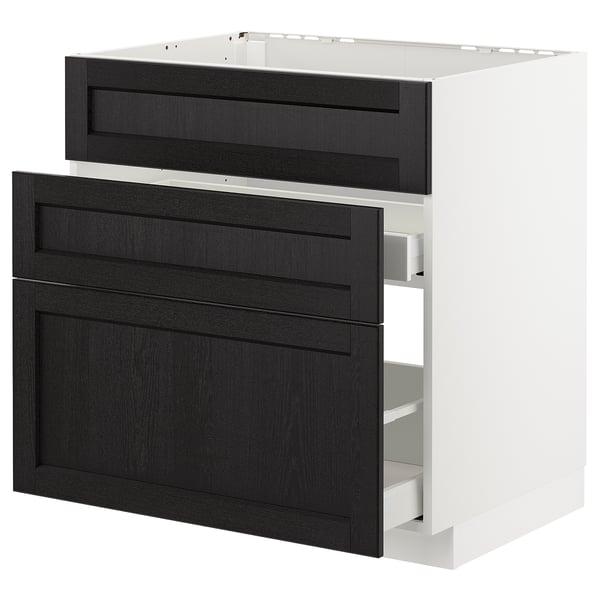 METOD - METOD Base cab f sink+3 fronts/2 drawers, white/Lerhyttan black stained, 80x60 cm
