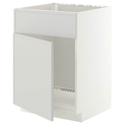 METOD base cabinet f sink w door/front, white/Aspudden light grey, 60x60 cm