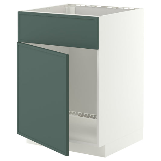 METOD base cabinet f sink w door/front, white/Aspudden dark grey-green, 60x60 cm