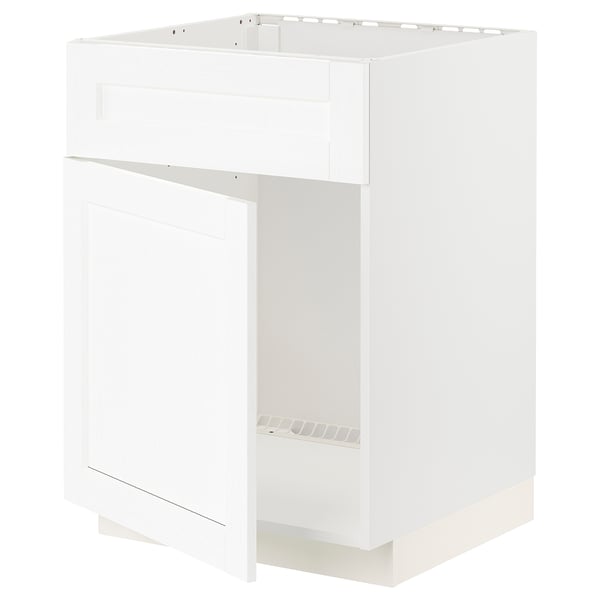 METOD - METOD Base cabinet f sink w door/front, white Enköping/white wood effect, 60x60 cm
