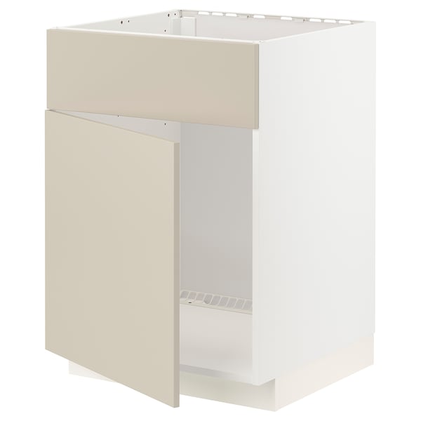 METOD base cabinet f sink w door/front, white/Havstorp beige, 60x60 cm
